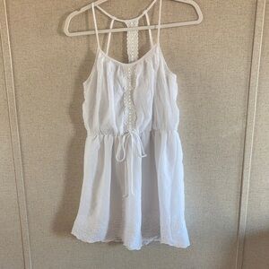 City Triangles Gauzy White Eyelet Dress Medium Racerback Lace Boho Beach Flowy